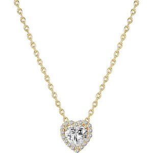 14K Gold Plated Post Faux Diamond Round Solitaire Pendant Halo Necklace